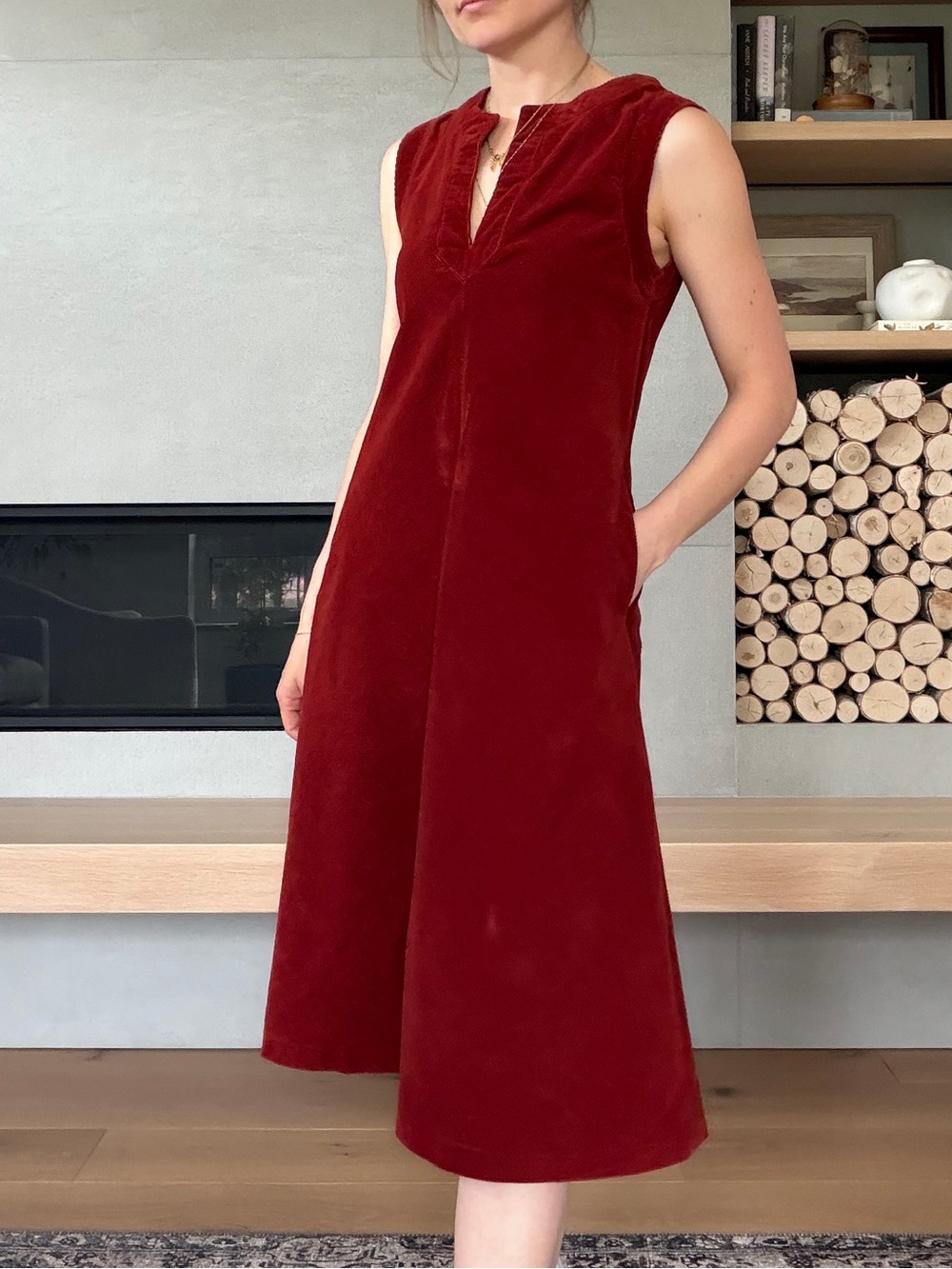 Vintage union made cotton Corduroy sleeveless dress in Rust
